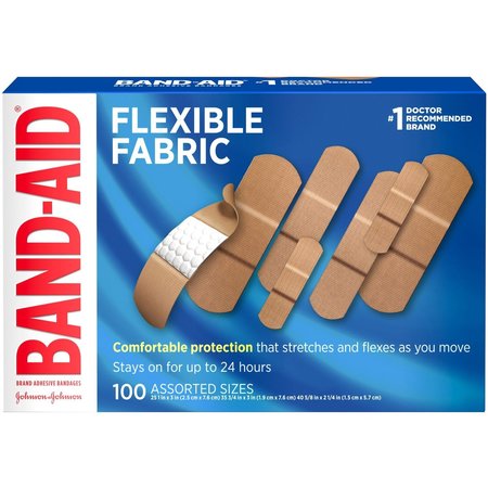 Band-Aid Flexible Fabric Adhesive Bandages, Assorted Sizes, Box of 100 Bandages, 100PK JOJ115078